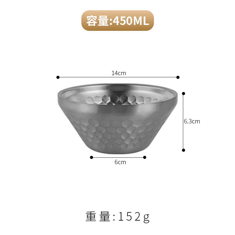 韓国 304 ステンレス鋼の笠ボウル二層槌目サラダボウル V 字型ライスボウルデザート鍋レストランかき氷ボウル|undefined