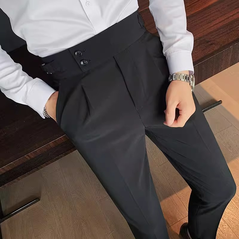 Pantalones de hombre primavera y otoño de cintura alta, traje de negocios casual, pantalones largos de alta calidad, sensación de caída, comercio exterior, lotes transfronterizos