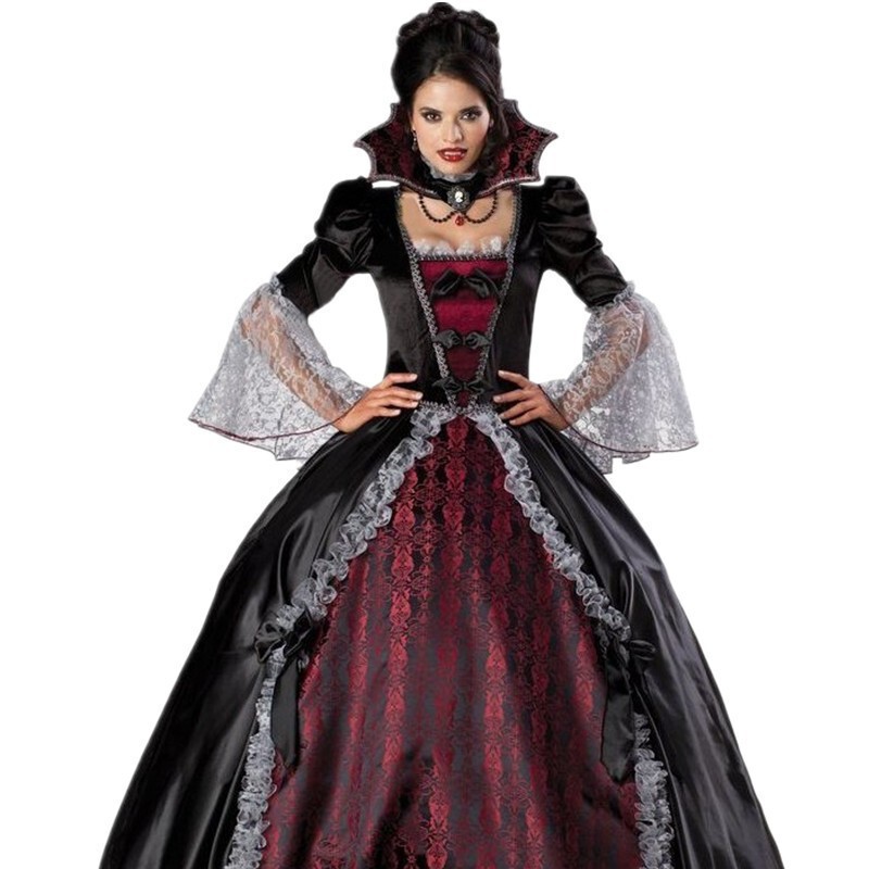 クロスボーダーハロウィンクイーンロングドレスゴースト花嫁女王ヨーロッパとアメリカのゾンビヴァンパイアコスプレパフォーマンス衣装|undefined