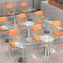 不锈钢实心圆桌工业风咖啡桌餐桌甜品酒吧奶茶店金属小圆桌椅方桌