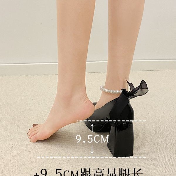 玛丽珍粗跟高跟鞋女2023春夏设计感珍珠一字扣带小众法式外穿单鞋|undefined