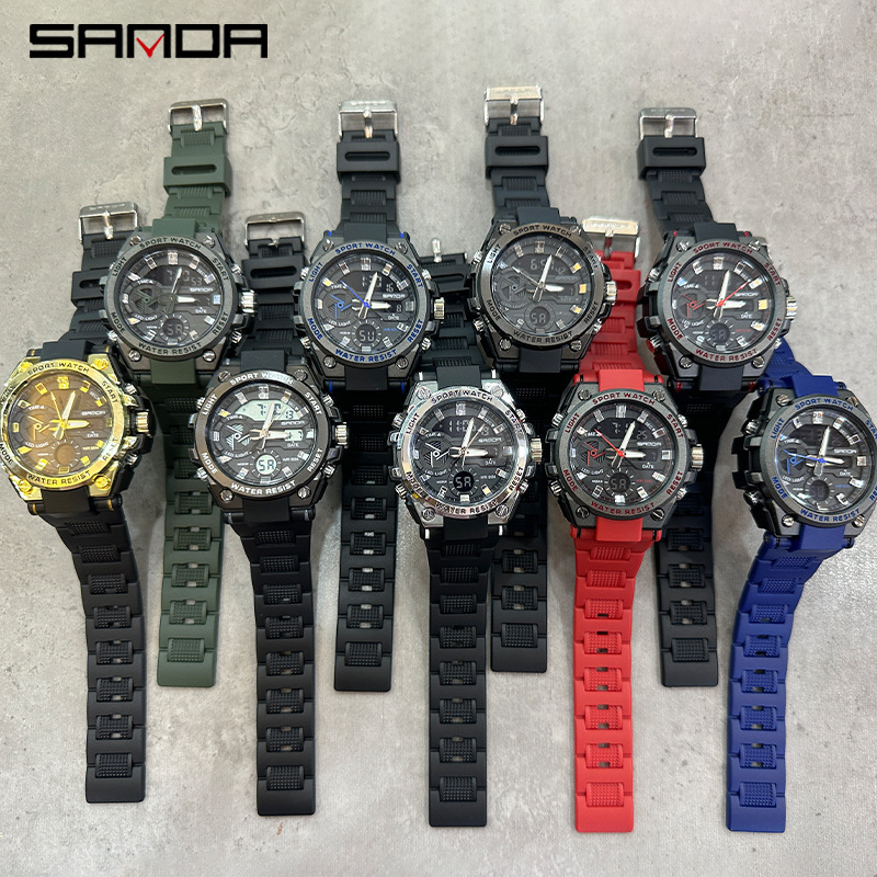 SANDA 3311 estudiante masculino tendencia de la moda juvenil hombres multi-funcional luminoso impermeable reloj electrónico