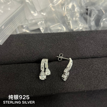 纯银甜美款双排钻水滴耳钉耳饰轻奢高级感水流设计眼泪大小水滴钻