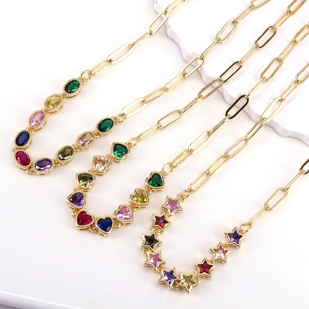 Fashion Oval Copper Necklace Gold Plated Zircon Copper Necklaces