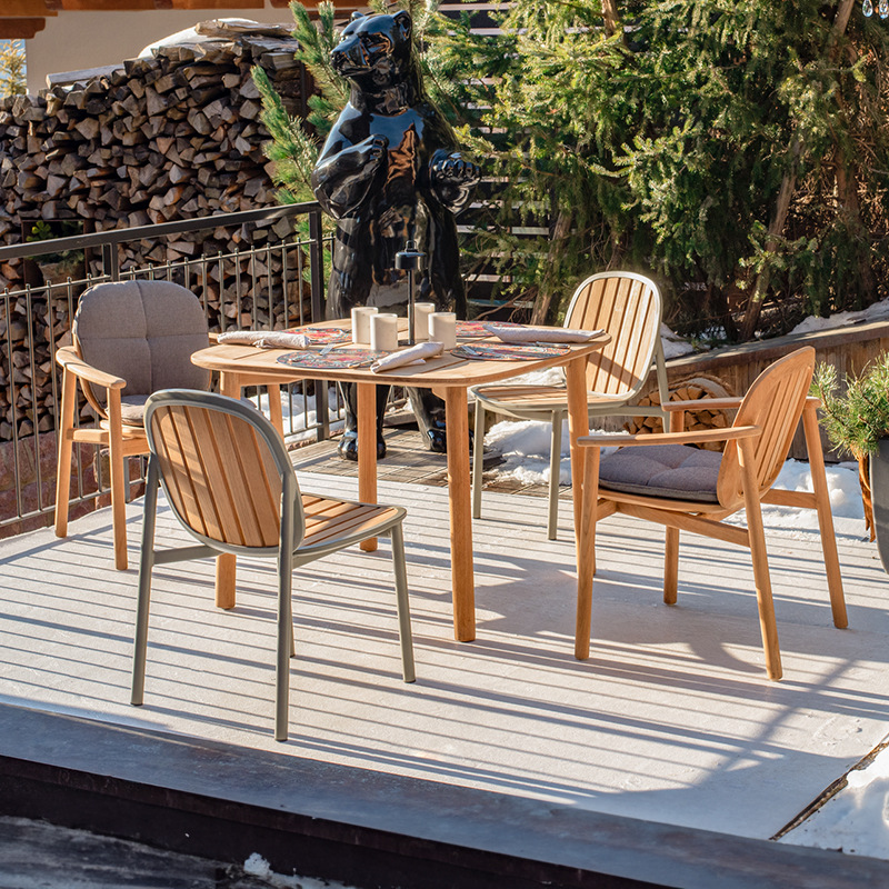 Mesa y silla de teca al aire libre balcón al aire libre patio hotel al aire libre impermeable al sol villa anti-corrosión marco de aluminio muebles de ocio