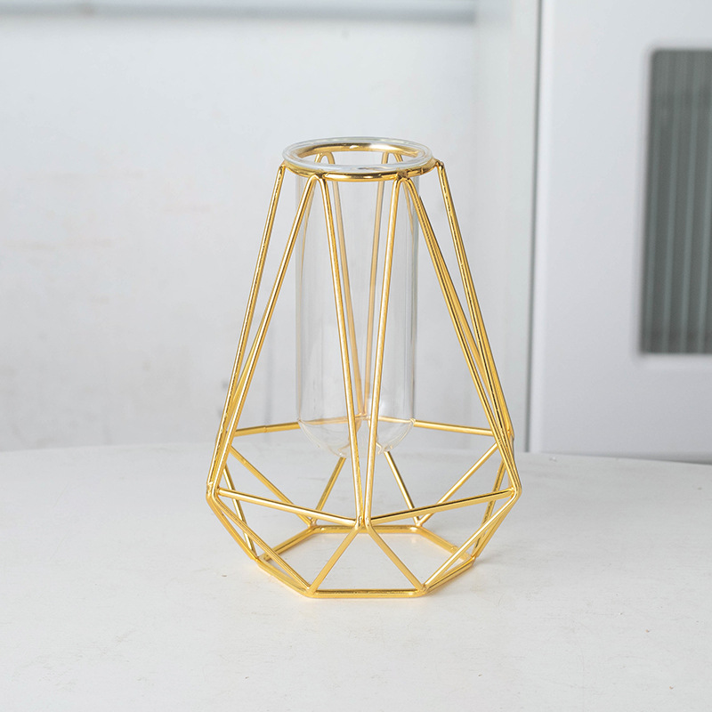 Jarrón de Vidrio Transparente de Arte en Hierro Minimalista Moderno, Éxito de Ventas Transfronterizo, Decoración para el Hogar de Amazon Norteamericana, Arreglo Floral