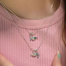 小鱼爱心蓝水滴项链女款锁骨链甜美可爱简单森系清新项链