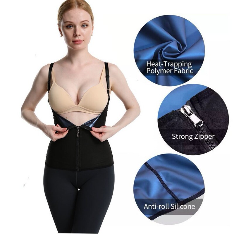 Amazon Women's Sauna Sweaty Sleeveless Camisole Fitness Sweaty Zipper Body Shaping Clothes Sports Corset Abdominal Tuck