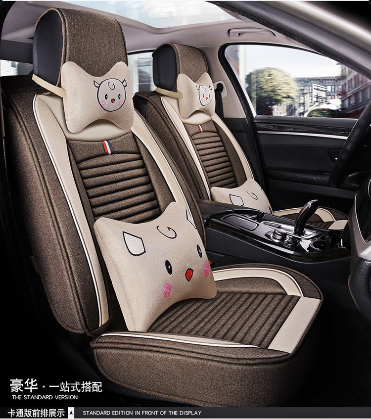 Five-Seater Car Seat Covers, Universal for All Seasons, Linen Seat Covers, Fabric Car Cushions, Fully Enclosed Car Seat Pads