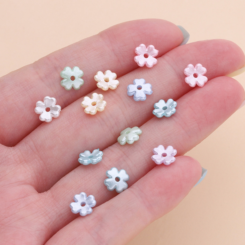 Mini Small Flower Four-Leaf Clover Petals 7mm Plastic Imitation Pearl Flower DIY Handmade Earrings Bracelet Jewelry Material