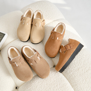 Women's Cotton Shoes with Genuine Leather Inner Height Increase 6cm Thick-Soled Birkenstock Shoes for Women Fleece-Lined and Thickeneded Winter Snow Boots Warm Furry Shoes