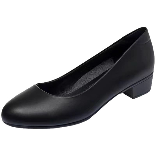 Female Flight Attendant Work Shoes Black Interview Uniform Professional Shoes Soft Sole Leather Shoes Thick Heel Single Shoes Women's Spring Autumn Four Seasons Shoes