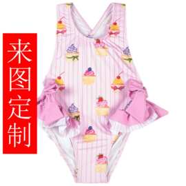 儿童泳衣冲浪服冰淇淋条纹蝴蝶结印花游泳运动服沙滩裤泳衣厂