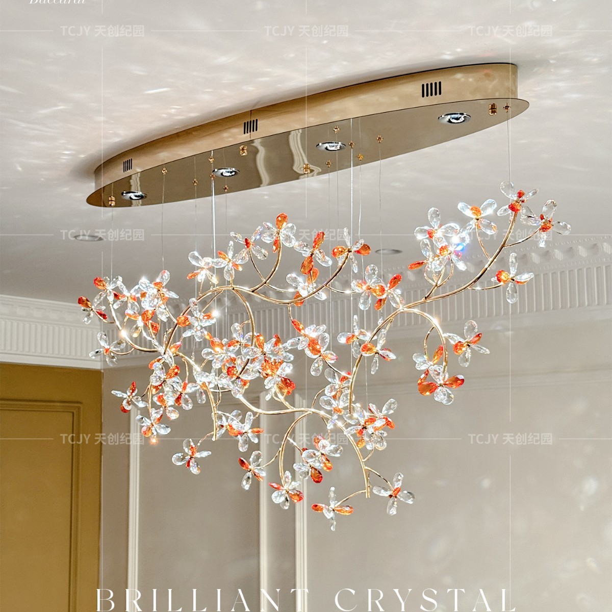 新款轻奢水晶花朵树枝吊灯创意艺术高级感客厅别墅餐厅吧台灯具
