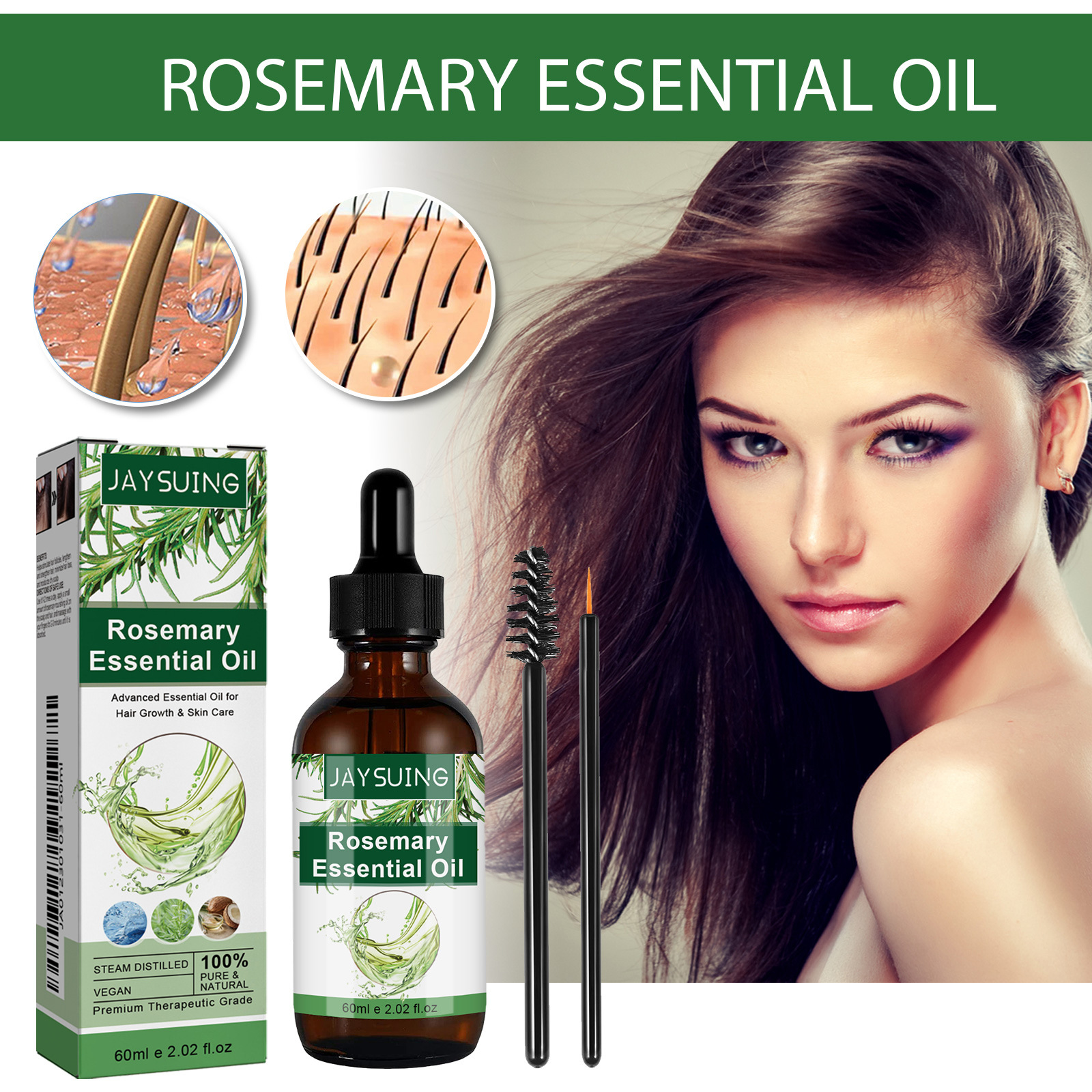 Jaysuing Multi-Effect Rosemary Essential Oil Strengthens and Nourishes Hair, Moisturizes and Thickens Hair, and Cares for Skin. Multi-Effect Essential Oil
