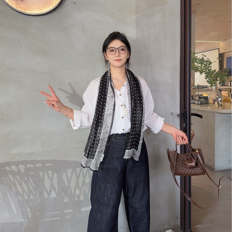 波点丝巾新款高级感老钱风百搭飘带装饰护颈领巾围巾披肩丝巾腰带|undefined