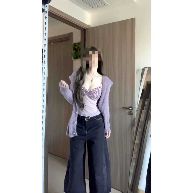 Girly Style Pure Lust Hot Girl Purple Hooded Sweater Jacket Lace Suspenders Slim Jeans Girly Style Pure Lust Hot Girl Purple Hooded Sweater Jacket Lace Suspenders Slim Jeans