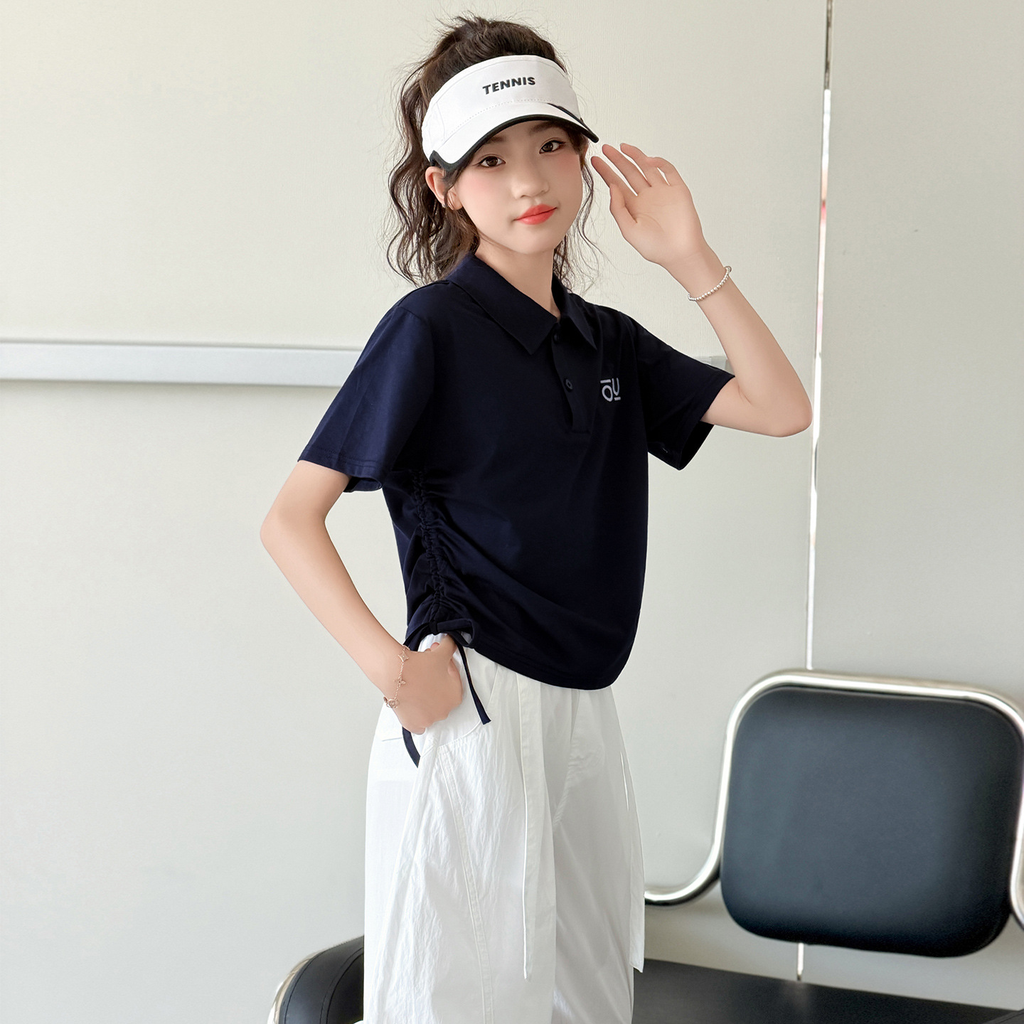 2026年新款女童夏装新款Polo衫阔腿裤套装儿童洋气百搭时尚两件套