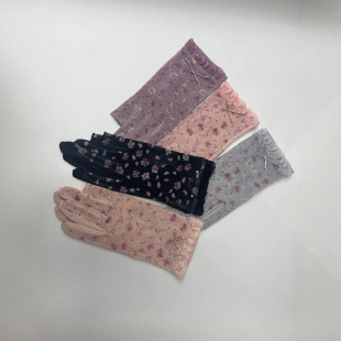 Korean Embroidered Floral Lace Sun Protection Gloves for Women Summer Thin Anti-Uv Women's Short Driving Anti-Slip Gloves