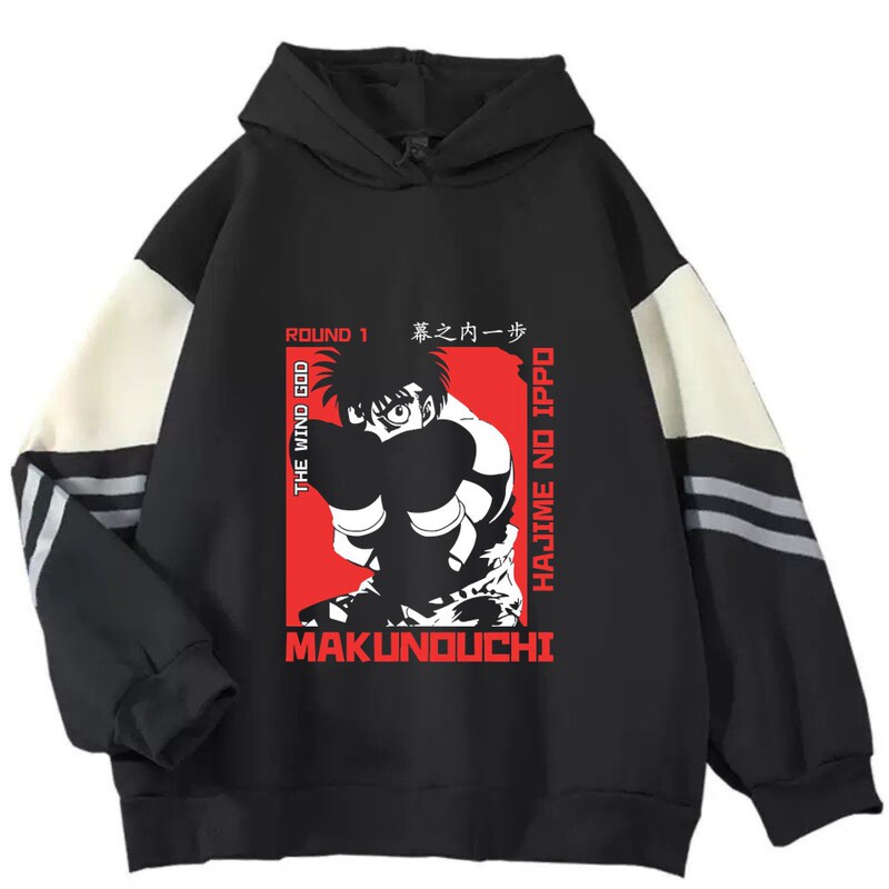 New Cross-Border Anime Boxing Kbg Patchwork Unisex Casual Loose Comfortable Sweatshirt with Printed Hood
