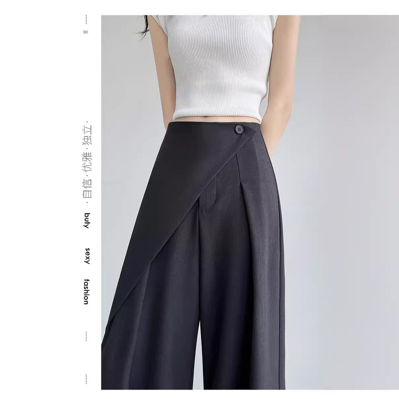現品の高級感の2枚式のスーツのワイドパンツの女性のハイウエストのデザイン感の雰囲気のストレートな筒のカジュアルなスーツのモップのズボン|undefined