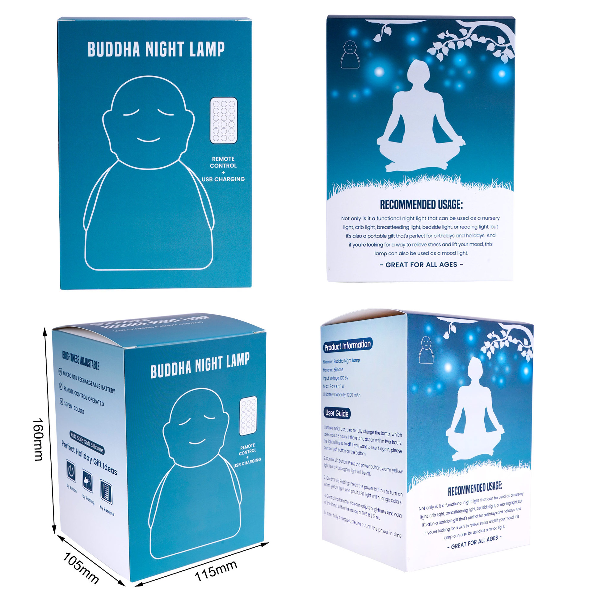 Transfronterizo LED de silicona Pat luz Buda luz de noche bebé calmante control remoto iluminación de inducción Pat Luz