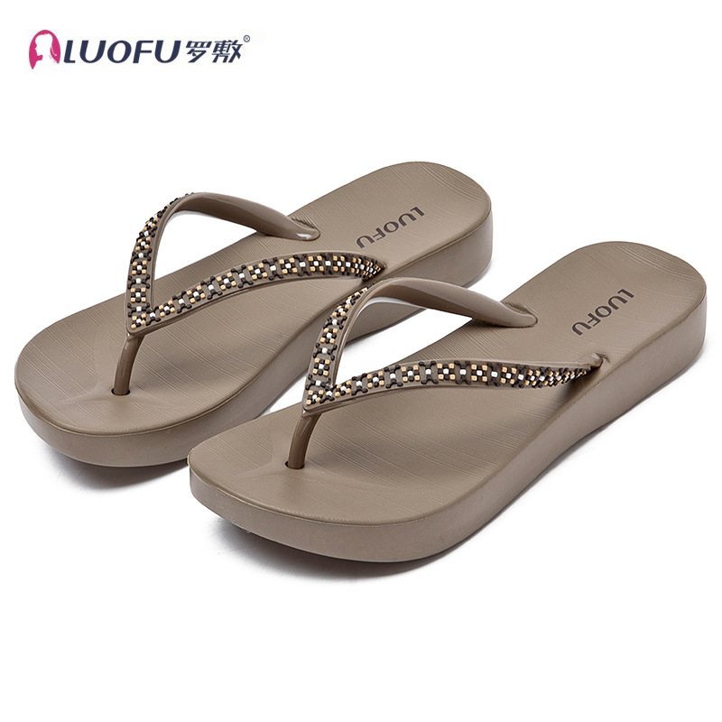 Luofu Chanclas de suela gruesa de las mujeres de verano de alto grado mayor al aire libre antideslizante sandalias simples ins playa