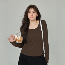 大码打底衫女春秋内搭可外穿高级感大Ｕ领正肩显瘦遮肚子针织3571