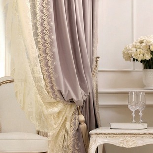French-Style Light Luxury Embroidered Velvet Purple European Retro Silk Velvet Villa Bedroom Blackout Living Room High-End Curtains American Style