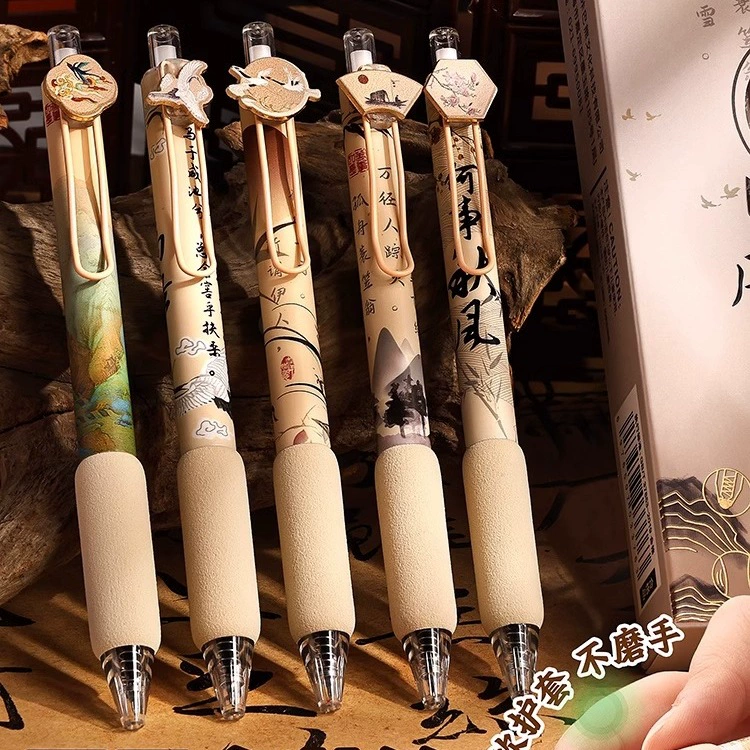 Серия в китайском стиле, выдвижная гелевая ручка, быстросохнущая ручка для экзаменов, слепая коробка Цинхуа Пекинского университета, европейская упаковка, студенческая черная ручка