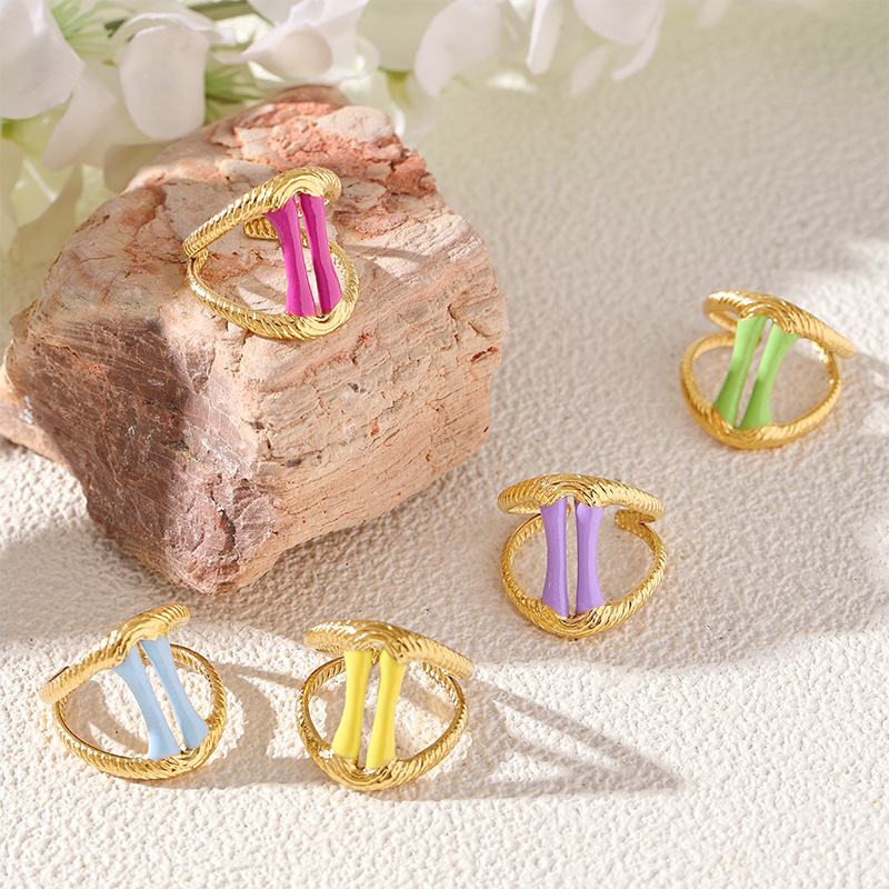 Tina Europa y los Estados Unidos moda transfronteriza dopamina color goteo de aceite anillo de acero inoxidable nicho ligero lujo simple joyería al por mayor