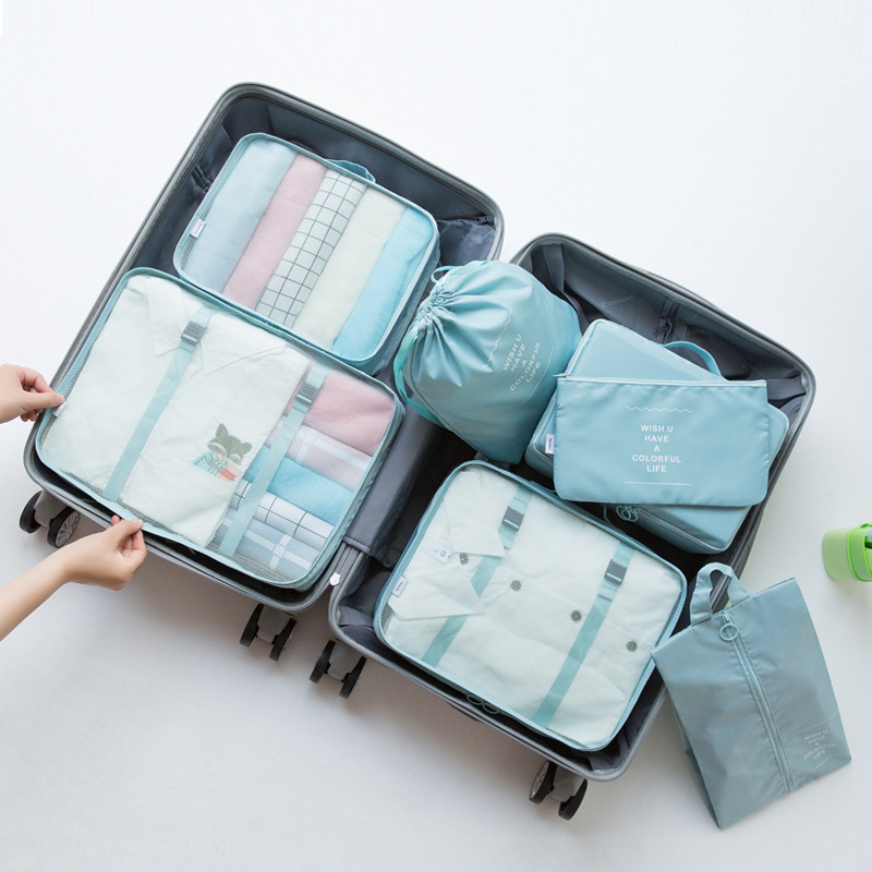 旅行収納袋7点セットデジタル洗面化粧品分装収納バッグ服靴荷物旅行袋|undefined
