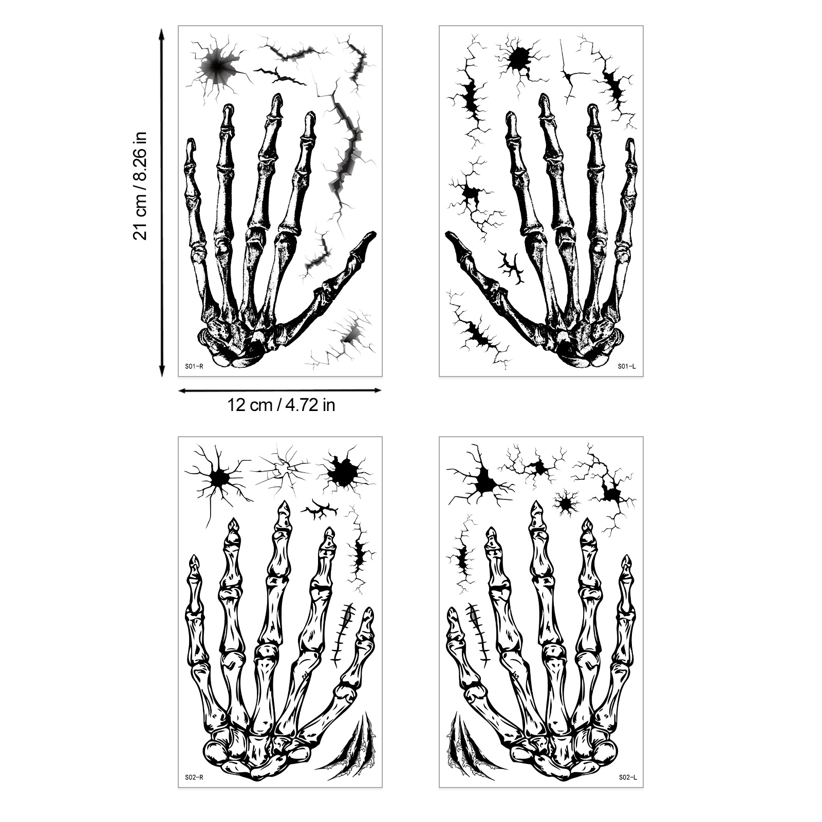 26 cross-border nuevo Halloween extraño esqueleto hueso de mano tatuaje pegatinas de baile de maquillaje vestido pegatinas impermeables de terror