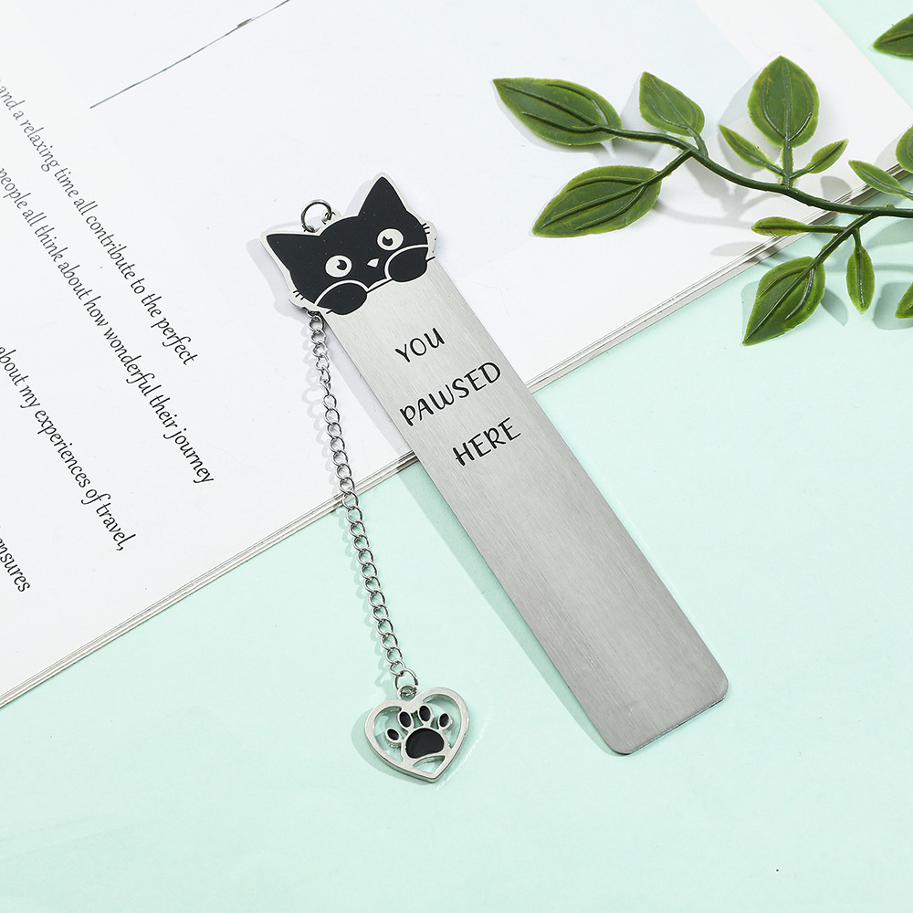 27g Weight Bookmark Stationery Type 1 Piece Quantity Class, School Occasion 201 Stainless Steel Material Letter, Cat Pattern Cute Style 1 Piece Letter Cat Class School 201 Stainless Steel Cute Bookmark 2