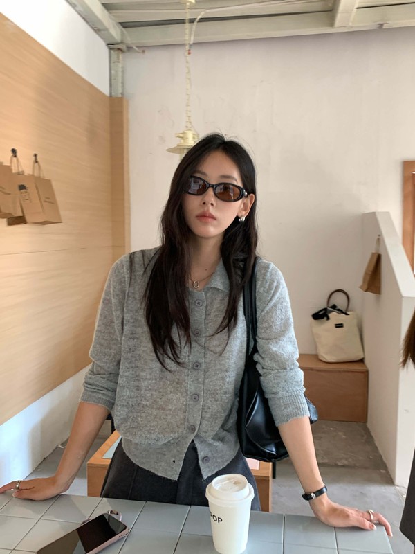 黄峥韩版POLO领长袖针织衫女2025秋季休闲百搭简约开衫上衣530085|undefined