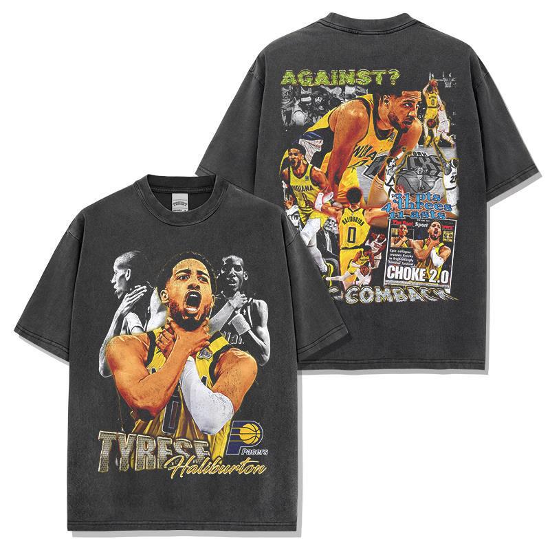 Basketball Star Haliburton Printed Haliburton Short-Sleeved American Retro Heavyweight T-Shirt for Men