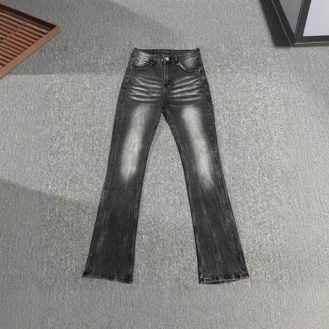 High Version Black Micro La Jeans Vintage Men's and Women's High Street Washed Straight Slim-Fit cleanfit All-Match Gods Pants