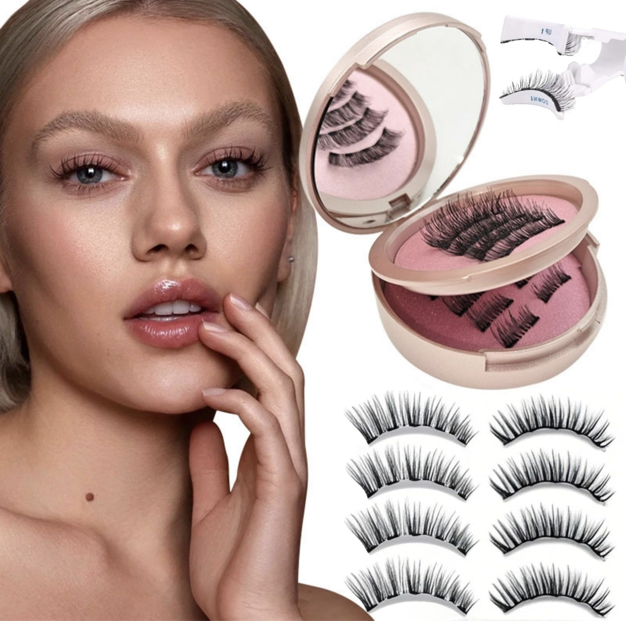 Imán imán fábrica de pestañas al por mayor tres pares 12 piezas pestañas magnéticas cinco pestañas falsas magnéticas sin pegamento europeas y americanas