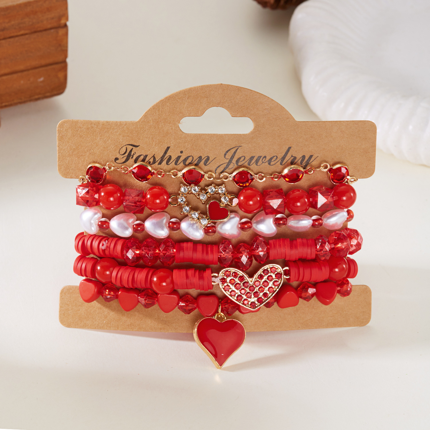 Heart Beaded Bangle Set For Girls European Style Fashion Jewelry_voghion.com