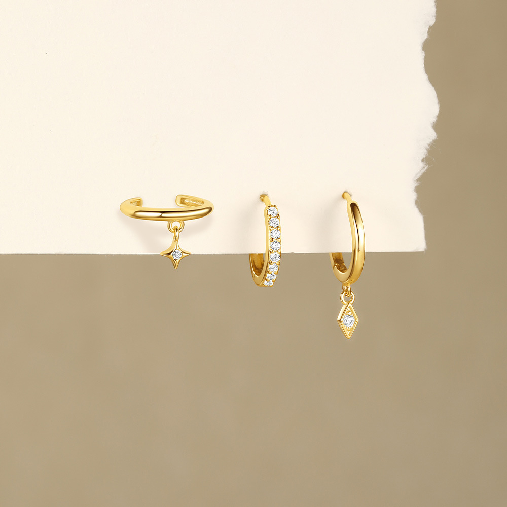 6g Weight 925 Sterling Silver Ear Needle Material Earrings Classification 3 Pieces Quantity Holiday, Travel, Daily Occasion 925 Sterling Silver Material Geometric Pattern Women's Gender Plating Design Simple Style Style 3 Pieces 925 Sterling Silver Geometric Earrings 12