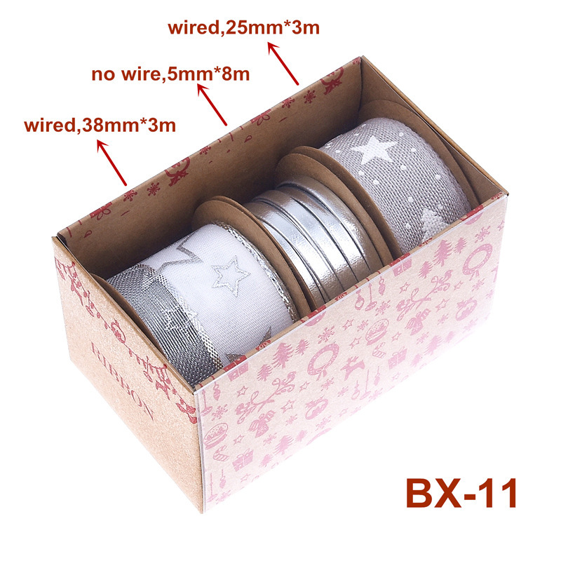 Nuevo transfronterizo Amazon Navidad cinta caja de paquetes de regalos árbol de Navidad decoración oro y plata cinta set