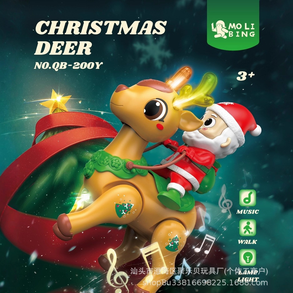 Nuevos juguetes de Navidad transfronterizos para ancianos y renos muñecas eléctricas iluminación música regalos recargables juguetes para niños