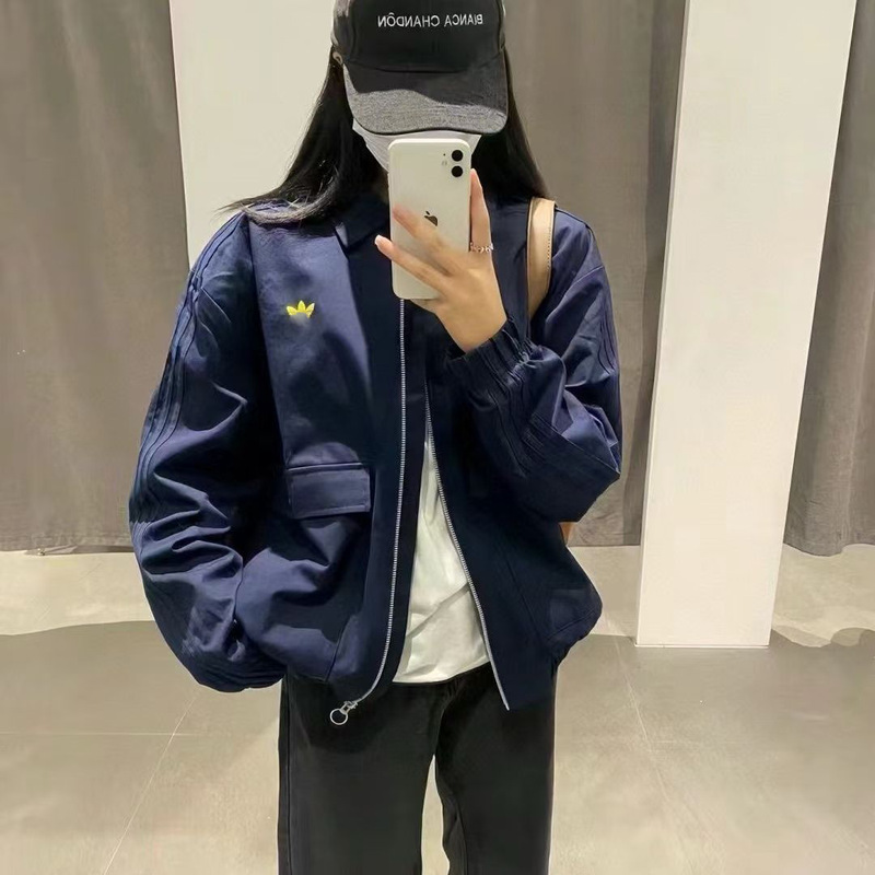 春秋款绣花男女经典复古运动休闲宽松百搭翻领夹克外套|undefined