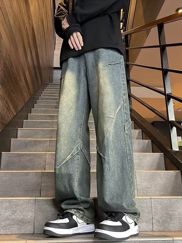 American Retro Black Stitching Jeans Men's Spring and Autumn American Retro Vibe Micro-lar Pants Design Sense Casual Pants