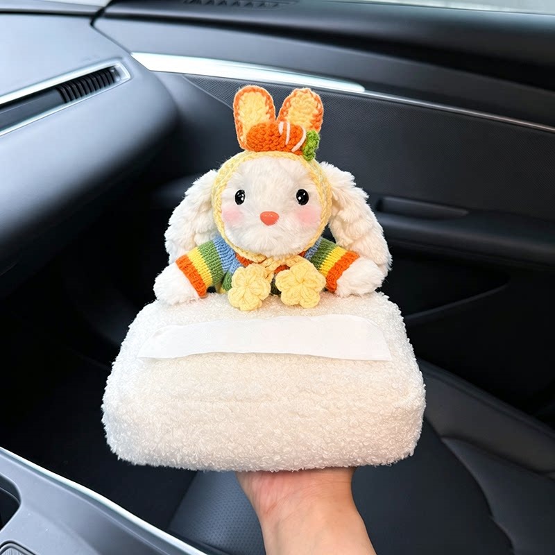 2026 New Bunny Car Armrest Box Tissue Holder, Car Interior Storage Tissue Box, Seat Tissue Bag, Cute Decoration