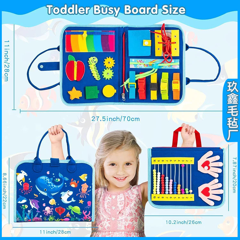 Ventas transfronterizas de fieltro en caliente educación temprana ocupada hecha a mano para aprender puzzle infantil juguetes cremallera al por mayor