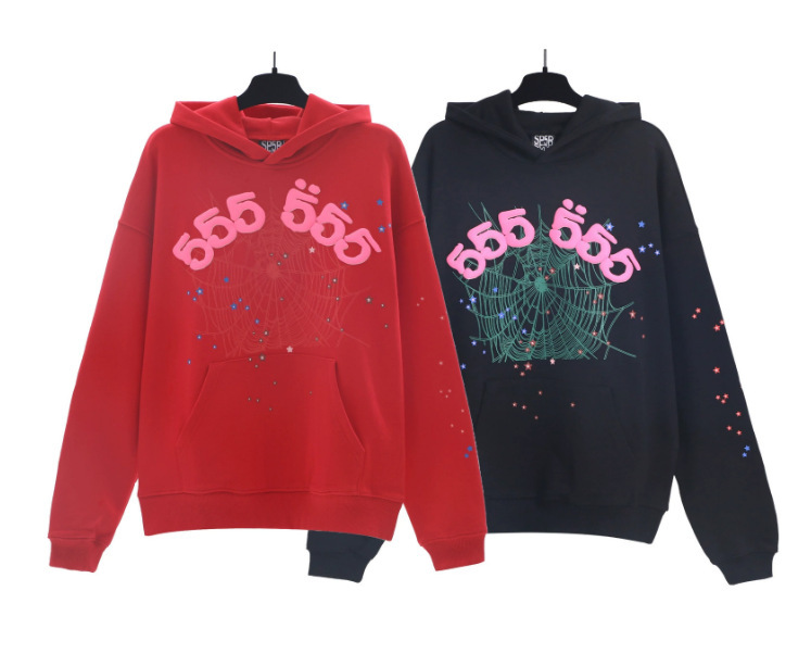 Sp1derヒップホップ歌手Young Thugと同じスタイルのフォームレター555555カップル用パーカーPinkスウェットシャツ|undefined