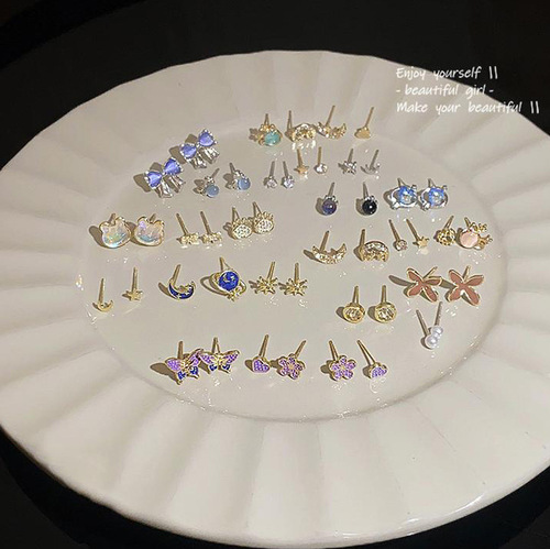 925 silver needle exquisite bow set earrings for women ins style high-end design temperament internet celebrity ear jewelry wholesale