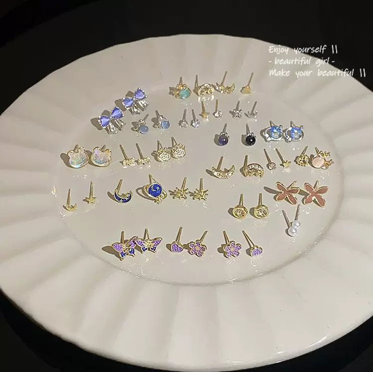 925银针精致蝴蝶结套装耳钉女ins风高级设计感气质网红耳饰品批发
