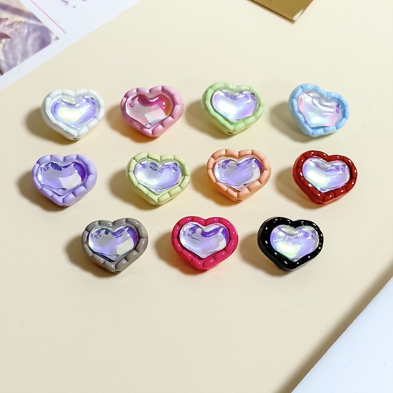 Alloy Colorful Heart-Shaped Zircon Handmade Beads Jewelry Accessories DIY Alloy Mobile Phone Chain Bracelet Necklace